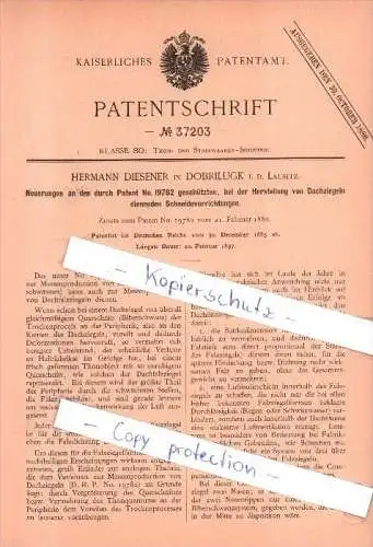 Original Patent  - H. Diesener in Dobrilugk i. d. Lausitz , 1885 , Herstellung von Dachziegeln , Dachdecker , Kirchhain