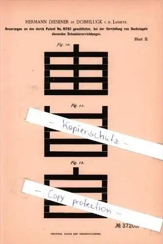 Original Patent  - H. Diesener in Dobrilugk i. d. Lausitz , 1885 , Herstellung von Dachziegeln , Dachdecker , Kirchhain