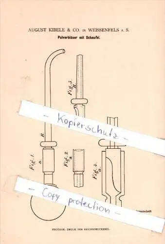 Original Patent  - August Kibele & Co. in Weissenfels a. S. , 1883 , Pulverbläser mit Schaufel !!!