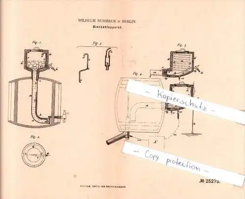 Original Patent  - Wilhelm Nussbeck in Berlin , 1883 , Kühlapparat für Bier !!!