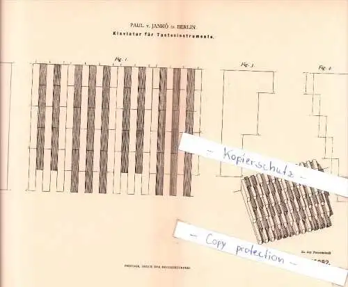 Original Patent  - Paul von Janko in Berlin , 1883 , Klaviatur für Tasteninstrumente !!!