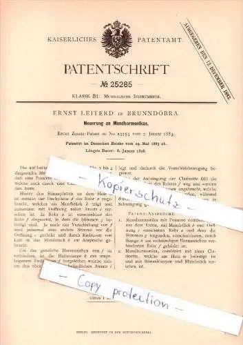 Original Patent  - Ernst Leiterd in Brunndörba , 1883 , Neuerung an Mundharmonika !!!