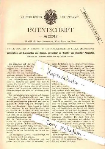 Original Patent - E.A. Barbet à La Madeleine lez Lille , 1882 , Perforated panels for Distillery , brewery !!!