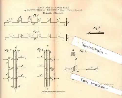 Original Patent - Rudolf Mohn in Wachtersberg b. Hugelshofen , 1882 , Stickmaschine , Stickerei , Kemmental , Thurgau