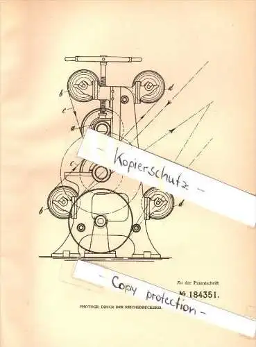 Original Patent - A. Kirfel in Ahrweiler , 1905 , Kalander für Leinenprägung , Post- und Billetpapier !!!