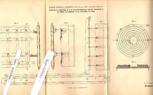 Original Patent - Joseph Kohnle in Enkering b. Kinding , 1888 , Temperaturausgleich für Orgel , Kirche , Bayern  !!!