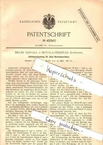 Original Patent - Birger Sjövall in Motala - Verkstad , Schweden , 1888 , Steuerung für Kurbelmaschinen , Dampfmaschine