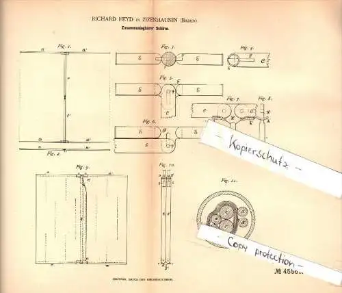 Original Patent - Richard Heyd in Zizenhausen / Stockach&#8203; , 1888 , zusammenlegbarer Schirm , Maler !!!