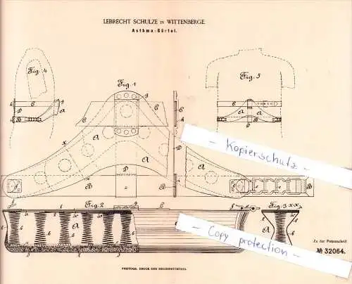 Original Patent  - Lebrecht Schulze in Wittenberge , 1884 , Asthma - Gürtel , Arzt , Apotheke , Krankenhaus !!!