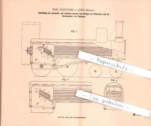 Original Patent  - Karl Schleyder in Zditz / Zdice , Böhmen , 1901 , Reinigen von Siederohren , Eisenbahn , Lokomotive !