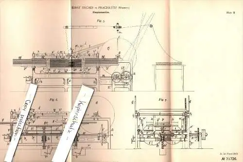 Original Patent - Ernst Fischer in Prachatitz / Prachatice , 1892 , Einspannmaschine , Gewebe , Textilien !!!