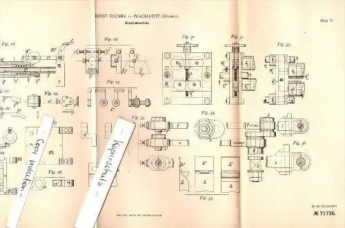 Original Patent - Ernst Fischer in Prachatitz / Prachatice , 1892 , Einspannmaschine , Gewebe , Textilien !!!