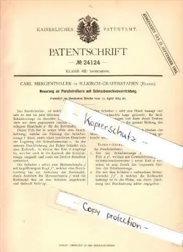 Original Patent - Carl Mergenthaler à Illkirch-Graffenstaden , 1883 , Jauge de surface avec levier de vitesses !!!