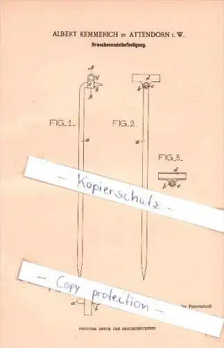 Original Patent  - Albert Kemmerich in Attendorn i. W. , 1900 , Broschennadelbefestigung !!!