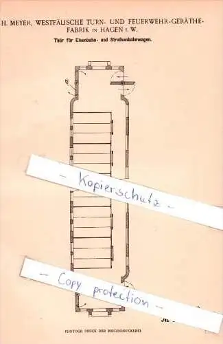 Original Patent  - Westfälische Turn- und Feuerwehr -Geräthe-Fabrik in Hagen i. W. , 1901 , Eisenbahn - Tür , H. Meyer !