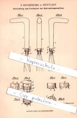 Original Patent  - E. Hugendubel in Stuttgart , 1901 , Festhalten der Schirmstangenspitzen !!!