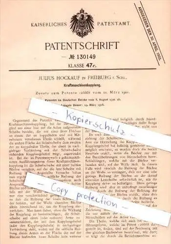 Original Patent  - Julius Hockauf in Freiburg / Swiebodzice , 1916 , Kraftmaschinenkupplung !!!