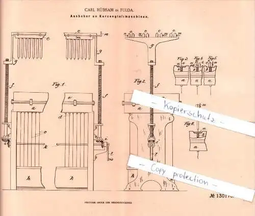 Original Patent  - Carl Rübsam in Fulda , 1901 , Ausheber an Kerzengießmaschinen !!!