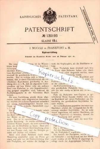 Original Patent  - . Muggli in Frankfurt a. M. , 1901 , Kopiervorrichtung !!!