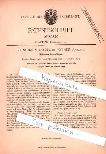 Original Patent  - Reinicke & Jasper in Köthen , Anhalt , 186 , Rotirender Knotenfänger !!!