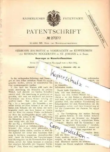 Original Patent -  H. Baumotte in Voßnacken b. Velbert , R. Nöggerath in St. Johann a.d. Saar ,1883, Wasserkraftmaschine