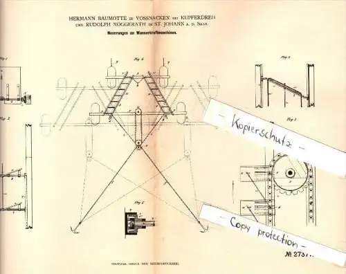 Original Patent -  H. Baumotte in Voßnacken b. Velbert , R. Nöggerath in St. Johann a.d. Saar ,1883, Wasserkraftmaschine