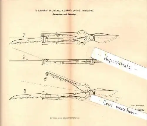 Original Patent - B. Sauron  à Chatel-Censoir , Yonne , 1882 , Élagage des arbres vit avec des ciseaux !!!