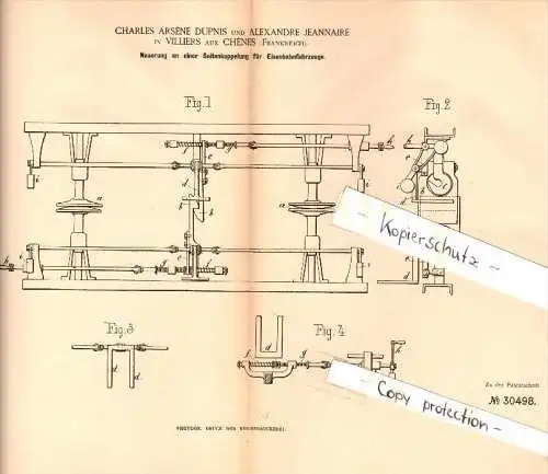 Original Patent - Ch. Dupnis et A. Jeannaire à Villiers aux Chenes , 1884 , Couplage des voies ferrées !!!