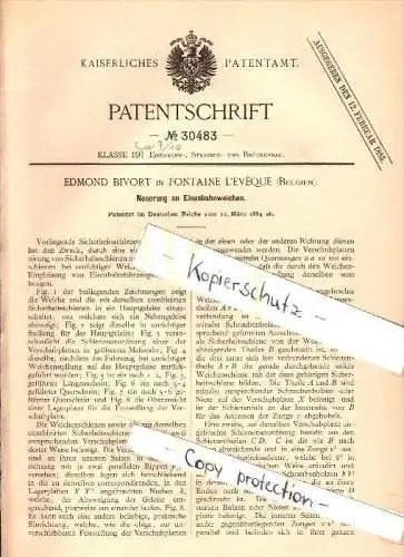 Original Patent - Edmond Bivort in Fontaine-l'Éveque , 1884 , Eisenbahnweiche , Eisenbahn , Weiche !!!