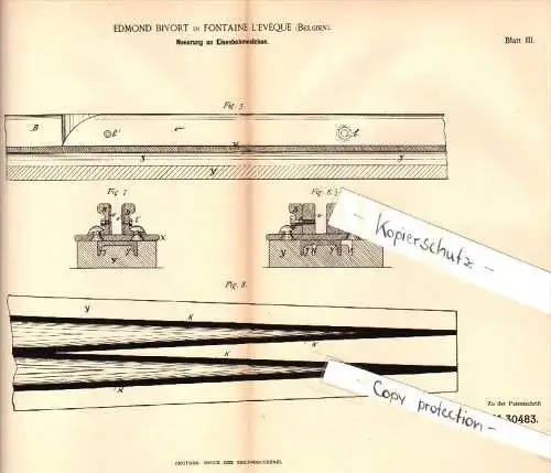 Original Patent - Edmond Bivort in Fontaine-l'Éveque , 1884 , Eisenbahnweiche , Eisenbahn , Weiche !!!