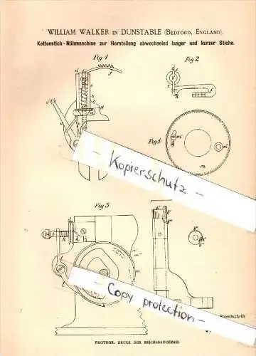 Original Patent - William Walker in Dunstable , England , 1884 , Chainstitch sewing machine  !!!