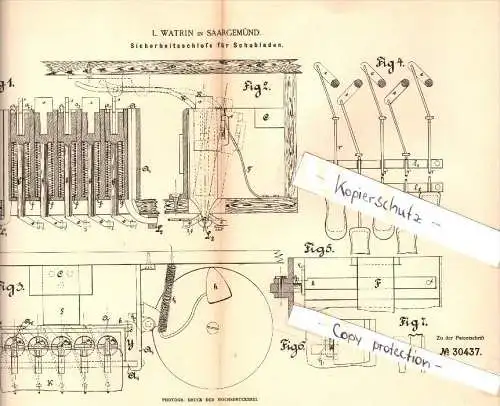 Original Patent -  L. Watrin à Saargemünd / Sarreguemines , 1884 , Verrouillage de sécurité pour les tiroirs !!!