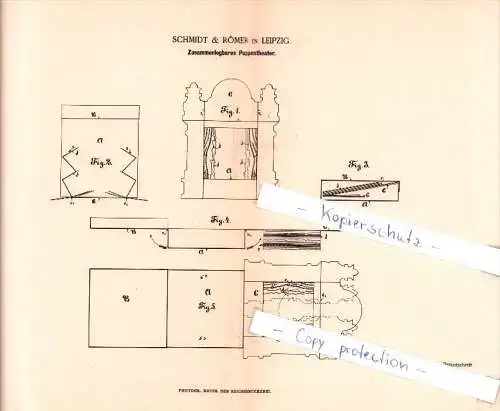 Original Patent  - Schmidt & Römer in Leipzig , 1885 , Zusammenlegbares Puppentheater !!!