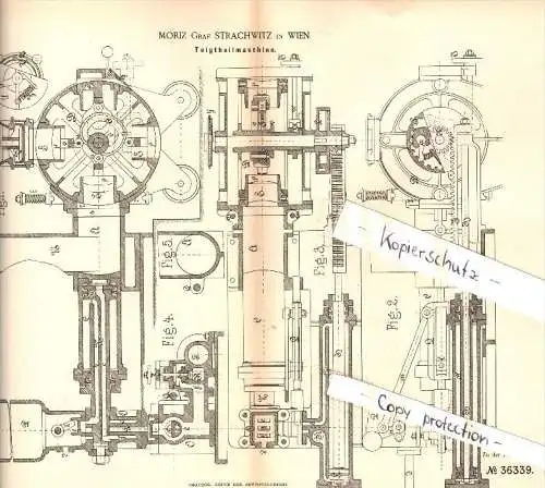 Original Patent - Moriz Graf Strachwitz in Wien , 1885 , Teig - Teilmaschine , Bäcker , Bäckerei , Adel !!!