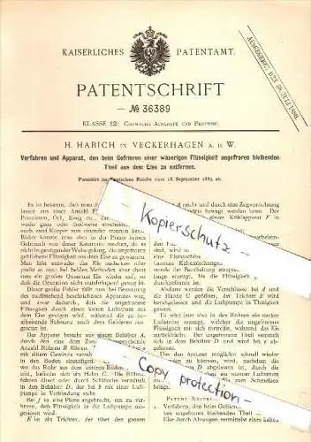 Original Patent - H. Habich in Veckerhagen b. Reinhardshagen , 1885 , Abscheider für Öl , Petroleum , Weser !!!