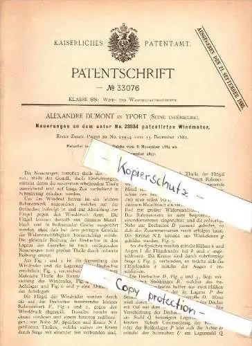 Original Patent - Alexandre Dumont à Yport , Seine , 1884 , Vent Engine , moulinet !!!