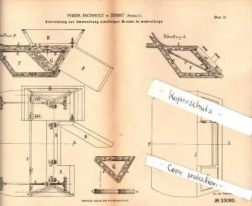 Original Patent - Friedrich Eschholz in Zerbst , 1885 , Umwandlung einsitziger Kutschen , Kutsche , Droschke , carriage