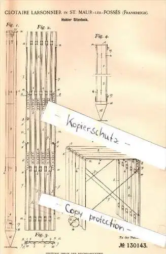 Original Patent - Clotaire Larsonnier à Saint Maur des Fossés , 1901 , Canne pour se reposer !!!