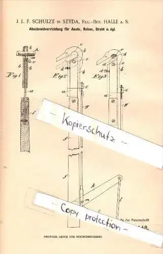 Original Patent - J.L. Schulze in Seyda b. Jessen , 1901 , Abschneidevorrichtung für Reben und Draht , Halle !!!