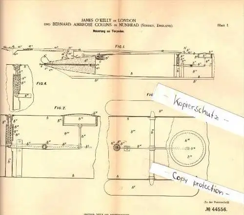 Original Patent - B.A. Collins in Nunhead , 1887 , Innovation in torpedoes , Torpedo , London !!!