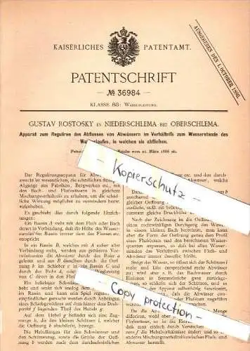 Original Patent - Gustav Rostosky in Niederschlema b. Oberschlema , 1886 , Apparat für Abwasser , Bad Schlema !!!