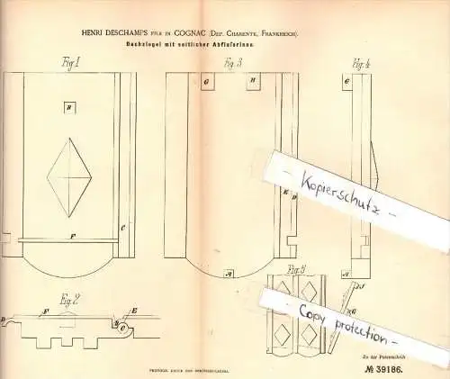 Original Patent - Henri Deschamps à Cognac , Charente , 1886 , Carreaux avec gouttière , Couvreurs !!!