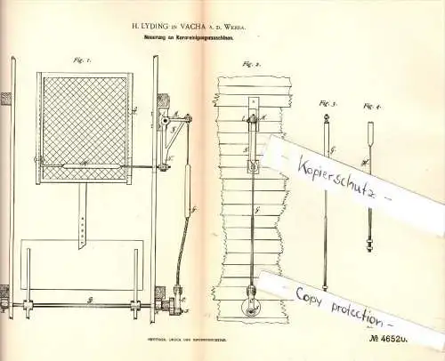 Original Patent - H. Lyding in Vacha a.d. Werra , 1888 , Kornreinigungsmaschine , Agrar , Landwirtschaft !!!