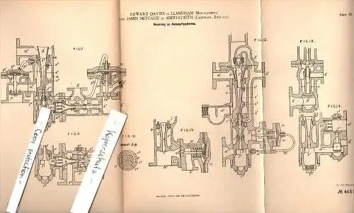 Original Patent - E. Davies in Llandinam / Llanidloes and James Metcalfe in Aberystwyth , 1888 , steam injectors , pump