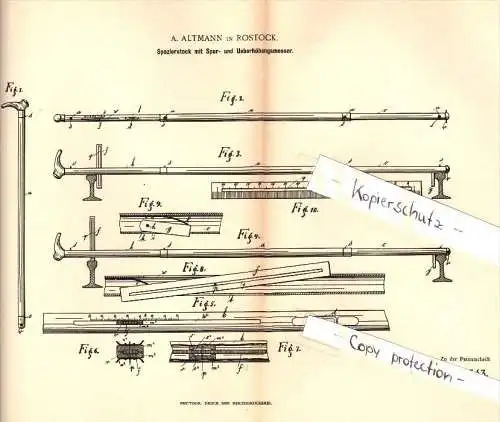 Original Patent - A. Altmann in Rostock in Mecklenburg , 1891, Spazierstock mit Spurmesser für Gleise , Eisenbahn , Spur