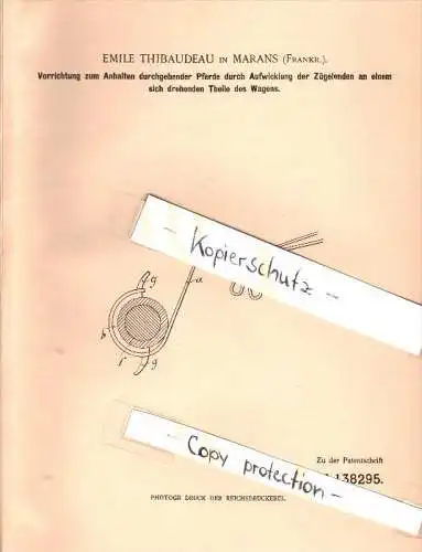 Original Patent - E. Thibaudeau à Marans , 1901, Dispositif d'arrêt pour animaux continus , chevaux , Charente Maritime