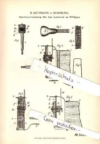 Original Patent - H. Bäthmann in Hornburg , 1855 , Stellvorrichtung für Pflüge , Landwirtschaft , Agrar !!!