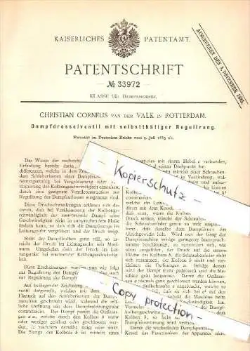 Original Patent - Christian Cornelis van der Valk in Rotterdam , 1885 , Drosselventil für Dampfmaschine !!!