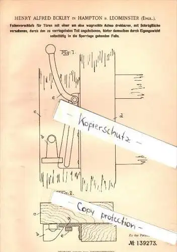 Original Patent - H.A. Eckley in Hampton b. Leominster , 1902 , Case lock for doors !!!