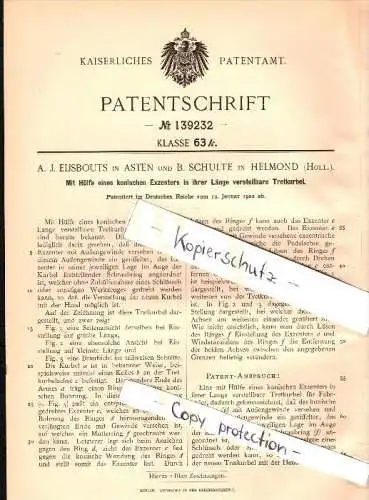 Original Patent - A.J. Eijsbouts in Asten und B. Schulte in Helmond , 1902 , Tretkurbel mit Excenter !!!